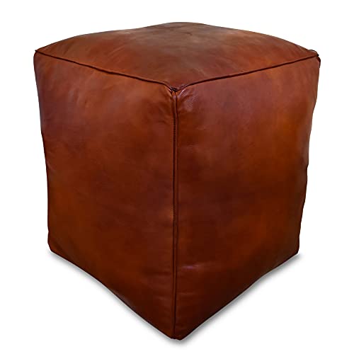 Poggiapiedi In Pelle Vintage Colore Ciliegia – Piccolo Ottomano In Legno Di Gomma Per Soggiorno 12,6"