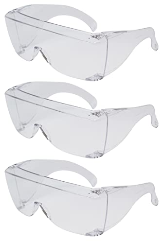 Calabria 3000 Fitover Safety Glasses with Uni-Lens – [Clear - 3 Pack] Wrap Around Eye Protection | Anti-Fog Scratch Resistant | Protective Eyewear