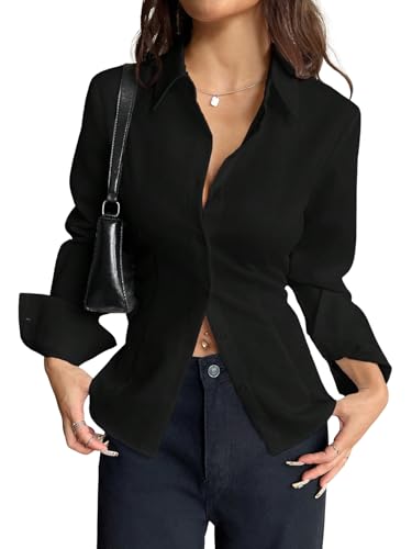 Aahwan Black Solid Front Button Long Sleeve Casual Shirt for Women’ & Girl’s(354-Black-S)