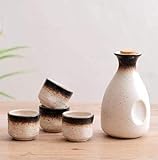 Juego de Vino de cerámica de Sake Estilo japonés Jarra de Vino Blanco de Sake Pequeña Bodega Jarra de la casa Juego de Tazas de Agua Vasos (Color: A)