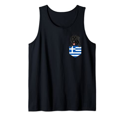 Greece Flag Bouvier des Flandres Dog In Pocket Tank Top, Black