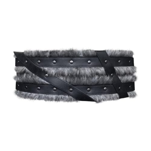 misppro Medieval Wide Belt for Men Women Barbarian Vintage Design PU Leather with Metal Buckle for Larp Cosplay Renaissance Fairs, Black