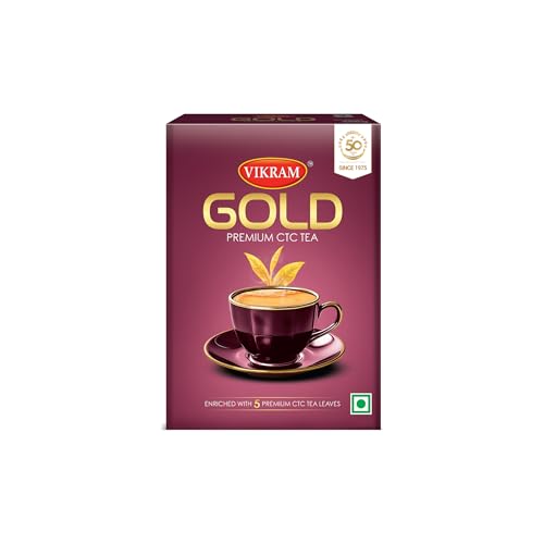 Image of VIKRAM Gold Premium CTC Tea | Blended With 5 Unique Types Of Leaves From Upper Assam And Enriched With Orthodox Tea Leaves | Rich & Aromatic Chai | Premium | 250g x Pack of 3