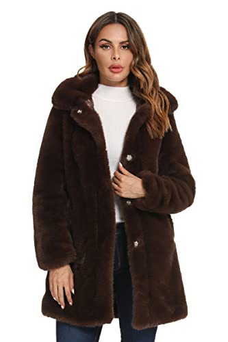 Bellivera Faux Fur Fleece Coat, Womens Fall Clothes Winter Fuzzy Jacket, Shaggy Fluffy Parka Overcoat 18125 Brown L #TOP3