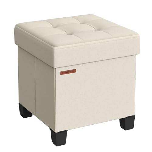 SONGMICS Storage Ottoman, Small Ottoman Foot Rest with Legs, 15 x 15 x 15.7 Inches Foot Stool, Load up to 660 lb, for Living Room, Bedroom, Dorm, Cream White ULSF014W01 Cream White 15"D x 15