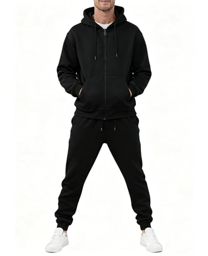 Mlgaril Men's Black Tracksuits 2 Piece Sets Full Zip Hoodie Sweatsuit Athletic Jogging Sweat Suits Casual Outfits For Men,XL