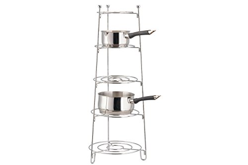 apollo THE HOUSEWARES BRAND Chrome Saucepan Stand, 5-Tier, Kitchen Organiser, Rack, Shelf for Pans, Pots, Saucepans, Durable Chrome Wire, Size: 80x28cm, Chrome
