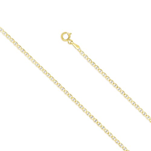 EVAYA 14K Solid Yellow Gold Diamond Cut Flat Mariner Chain Necklace for Women & Men, 2mm - 8mm, 16