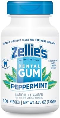 Zellie's | 100% Xylitol Peppermint Chewing Gum | No Aspartame, Gluten Free, Vegan & Kosher (100 Count - Pack of 1)