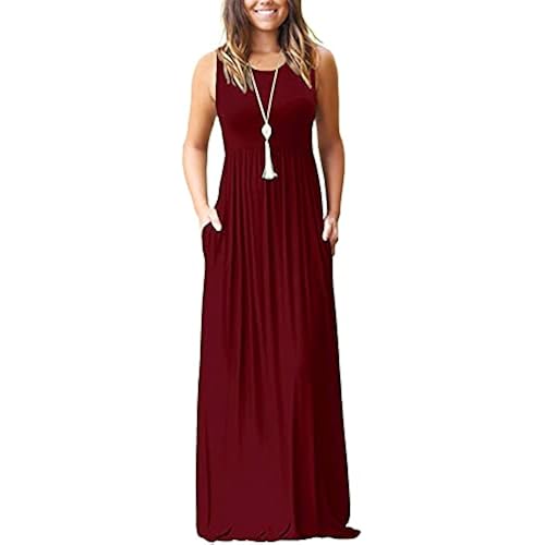 AUSELILY Women's Summer Sleeveless Loose Plain Casual Long Maxi Dresses