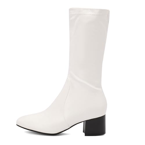 BEAUPAS Women's Round Toe Chunky Mid Calf Boots Low Heels Gogo Boots Block Heel Shoes2