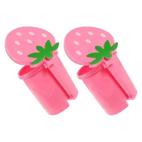 GARIOUANS Mini Bote de Basura de Escritorio con Tapa en Forma de Fresa Rosa, Plástico Resistente, 2 Unidades, Compacto para Oficina, Dormitorio y Espacio de Estudio, Contenedor