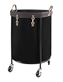 StorageWorks 170L Rolling Laundry Basket, Clothes Hamper with Wheels, Round Clothing Cart with Steel Frame and Removable Bag, 4 Casters and 2 Brakes, Black, 1-Pack