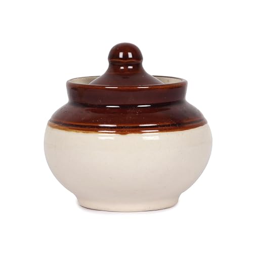 Image of QIMACPLUS Handcrafted Ceramic Pickle Jar Set with Lids - Achar Barni | Achar Ki Barni | Containers for Pickle, Spices, Chutney, and Sauces Storage (Pack of 2-250ml)