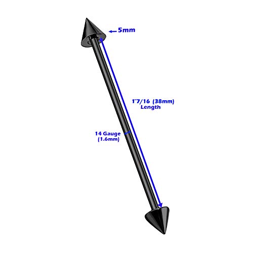 MATIGA 2Pcs Anodized Titanium 14g 1 1/2 38mm Industrial Piercing Studs Jewelry Earring Scaffold Cartilage 5mm Ball Cone More Choices2