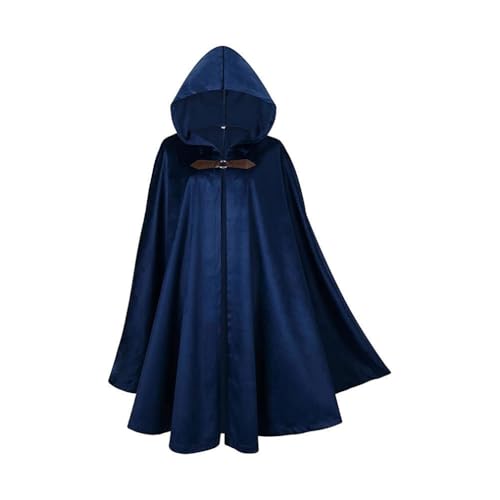 RongXuan Halloween Kostüm Renaissance Umhang mit Kapuze Kostüm Samt Mantel für Männer Frauen Viktorianische Steampunk Mittelalterliche Cosplay Umhang Cape (Blau, 130cm)