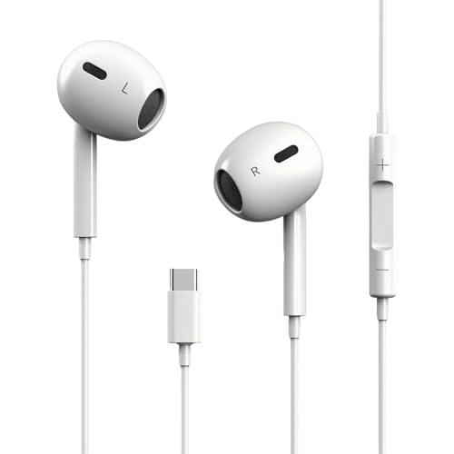 Image of USB C Wired Headphones for iPhone 17 /16 /15 Pro Max | In-Ear Earphones, Mic & Volume Control, Type C Earbuds, Compatible with iPhone 17 /16 /15 Pro /Air /Plus, iPad Pro, White