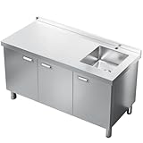 ZZV Stainless Steel Sink with Cabinet, Freestanding Utility Sink with Workbench and Storage, Commercial Kitchen Sink for Outdoor Kitchen, Restaurant, Garage, Laundry Room, 21.66 x 59.06 x 35.43 in