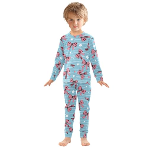 Pajama Sets Long Sleeve Bows with Black Dot on Blue Soft Comfy Sleepwear 2 Piece PJS 3-8T2