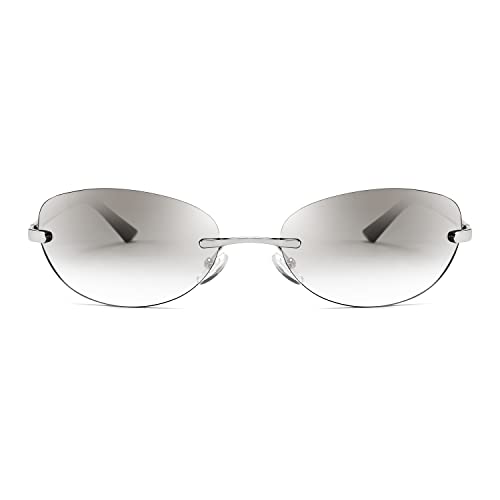 FEISEDY Trendy Rimless Oval Sunglasses for Women Men Retro 90s Eyewear Frame Y2K Glasses B23932