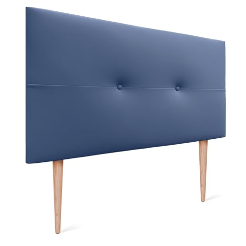 DHOME Cabecero Cabezal tapizado en Polipiel o Tela AQUALINE con Patas cabeceros Cama (Polipiel Azul, 95x105cm (Camas 70/80/90))
