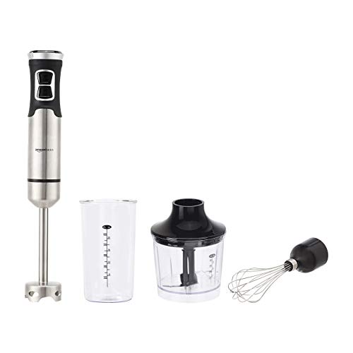 Amazon Basics Multi-Speed Immersion Hand Blender for Kitchen Mixing, Smoothies, Soups, 500 Watt Powerful, with Blending Stick, Whisk, Chopper and Beaker, Silver image 1