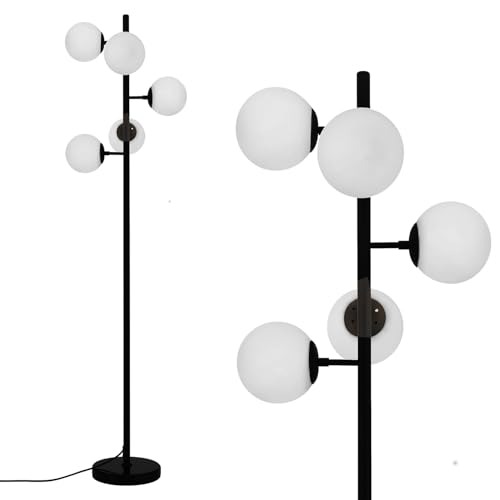 KCO Lighting モダン フロアライト 間接照明 スタンド インテリア 5灯 E26対応 LED 読書ランプ 操作&組立簡単 北欧風 おしゃれ オフィス 寝室 リビング (ブラック＋ホワイト-A) 電球別売り