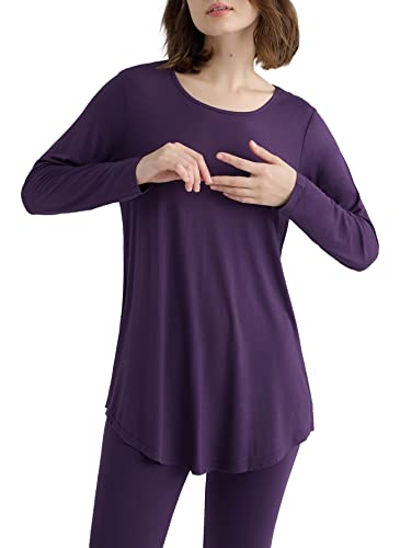 Latuza Women's Viscose Long Sleeves Tunic Lounge Pajama Top M Eggplant