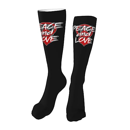 Peace And Love Red Peace Heart Knee High Socks For Women Long Tube Socks Athletic Compression Socks Unisex High Socks Girls