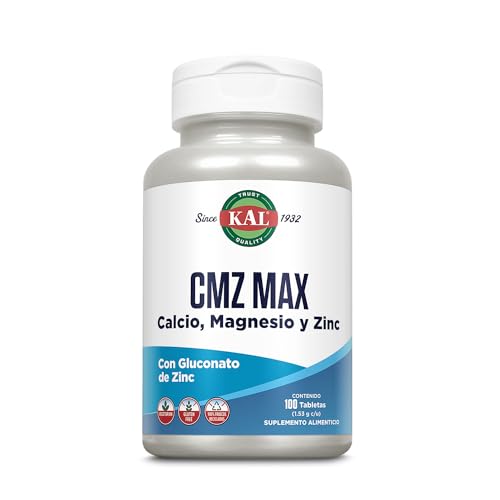 KAL CMZ Max Calcio Zinc y Magnesio Diario Minerales Suplemento Para Mujer y Hombres 1000mg Calcio, 400mg Magnesio Oxido, 15mg Gluconato de Zinc - Vegetariano,...