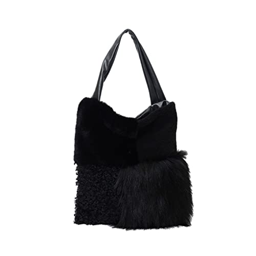 Nananoel 2253311013 Women's Shoulder Bag, Eco Fur Patchwork Shoulder Bag, A4 Compatible, Black (210)