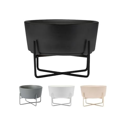 Waggo Simple Solid Dog Bowl and Dog Bowl Stand - Single Iron Stand with Single Ceramic Feeder or Water Bowl (Medium, Matte Black) Cover