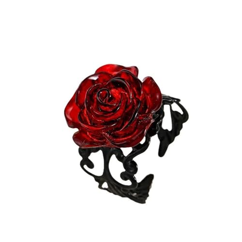 Bague Gothique Vintage Fleur Rouge Anneau Ajustable Style Punk Y2K Bijou Fleur 3D Pour Femme Confortable Mariage Halloween Soirée Cocktail Cadeau...
