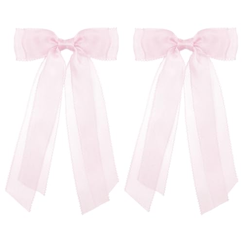 Pinzas para el cabello con lazo de tela rosa claro miniatura 1