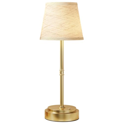 Litluzecozy Rechargeable Cordless Table Lamp Gold - 1 Pack Brass 6000mAh Battery Operated Lamp 16-Inch Antique Brass Aesthetic Desk Light for Kitchen Counter Bathroom Vanity and Dining Room