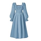 Generisch Elegante vestido de fiesta cuadrado de estilo francés con mangas abullonadas y entallado para ocasiones festivas y eventos especiales en otoño., azul, 11-12 años