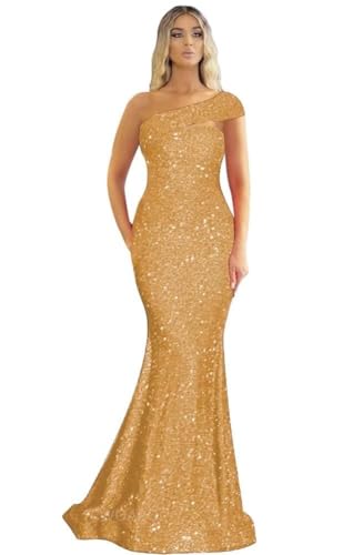 Image of One Shoulder Sequin Prom Dresses Long Sparkly Mermaid Evening Gowns for Women Bodycon Formal Dresses 2025