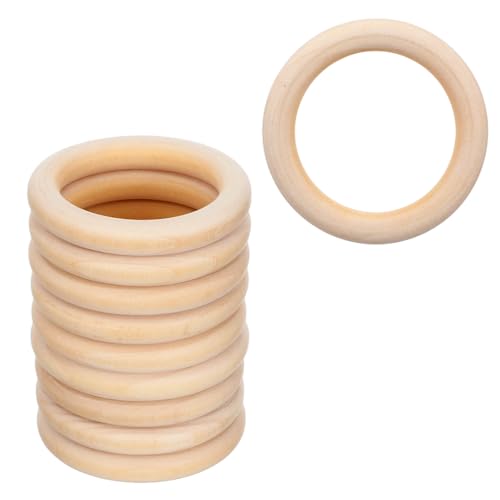 10 Stück Holzringe Zum Basteln Holzring Natürlich Holz Ringe Holzringe Zum Basteln Makramee für Anhänger DIY Schmuckherstellung Zubehör Naturholzreifen 64 mm Handwerk Ring Anhänger