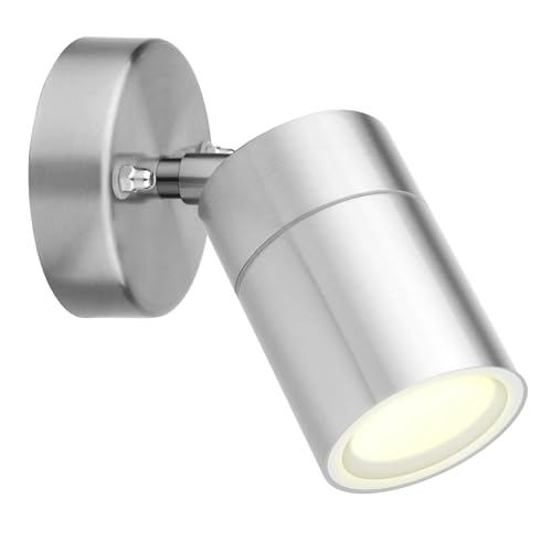 Kerry Lampade da parete per esterni, regolabile, in acciaio inox color argento, IP44, impermeabile, faretto da incasso a parete, illuminazione esterna per porta d'ingresso, portico, garage (lampadina