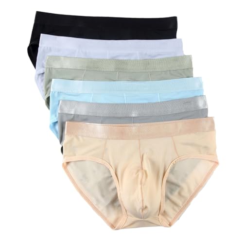 6 Pack Men's Low Rise Stretchy Bikini Briefs Ice Silk Thin Breathable Underwear