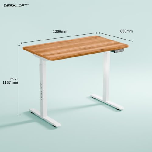Image of Motorized Electric Standing Desk, Height Adjustable Sit Stand Workstation with Walnut Wood Grain Top, Ergonomic Computer Desk for Home & Office (White Frame & Brown Top, 1200 x 600 mm)