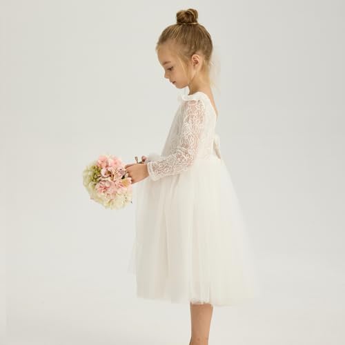 Tutu.kk Toddler Girls Tutu Dress Lace Bow Tie-Back Straight Tulle Long Sleeve Flower Girl Dresses for Party3