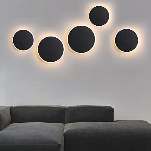 Lampara de pared de metal negro premium circular para iluminacion decorativa 3