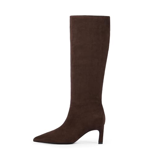 Knee High Boots for Women 2.56" Kitten Heel Pointed Toe Pull On Fall Winter Dress Tall Boots for Women2