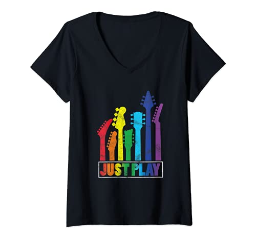 Womens Just String Instrument Play Guitar Banjo Mandolin Stringband V-Neck T-Shirt, Black