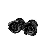 Black rose ear plug Flower gauge earrings Gothic wedding tunnel taper floral Halloween 3mm 4mm 5mm 6mm 8mm 10mm 12mm 14mm 16mm 18mm 20mm Handmade stretcher Evening 8g 6g 4g 2g 0g 00g