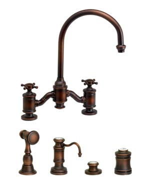 Waterstone Hampton Bridge Faucet - Cross Handles - 4Pc Suite Graphite