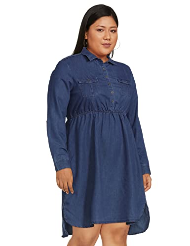 Image of Easybuy Women's Polyester A-Line Below The Knee Dress (SU21AI04LW Blue XL)