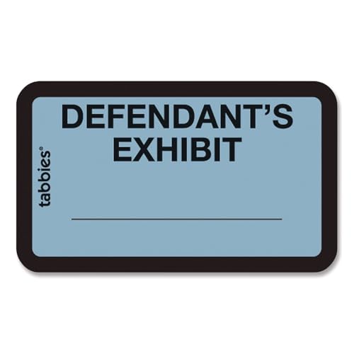 Tabbies Legal Exhibit Labels, Defendant's Exhibit, 1.63 X 1, Blue, 9/Sheet, 28 Sheets/Pack, 252 Labels/Pack