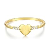 KnSam Anillo de boda de oro real Au 375/585/750, oro amarillo, corazón diamante con diamante, 9 K/14 K/18 K, talla 47 – 65, Oro amarillo de 18 quilates (750), Diamante